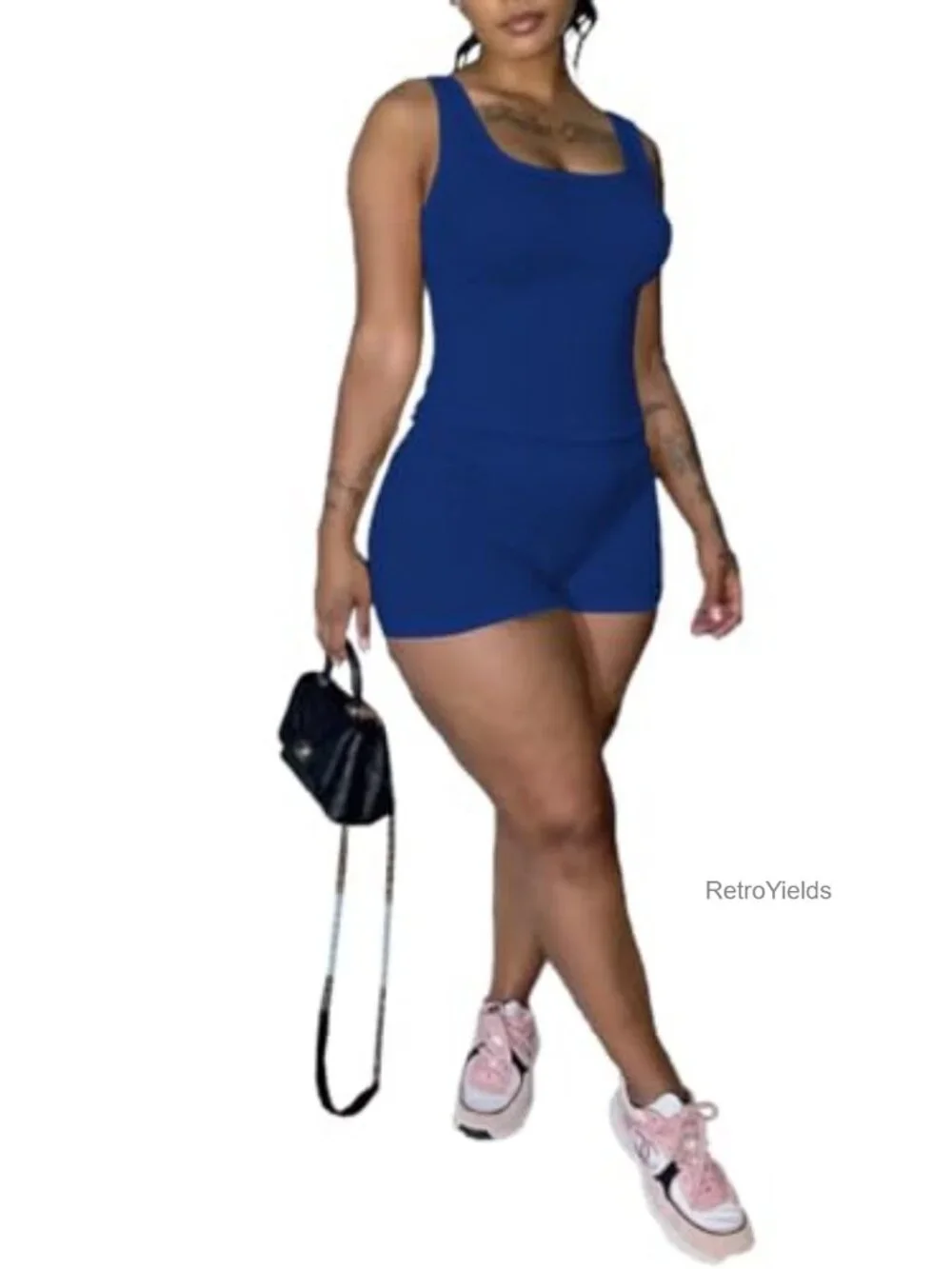 Women's Sleeveless Two Piece Tank & Shorts Lounge Workout Athletic Matching Set